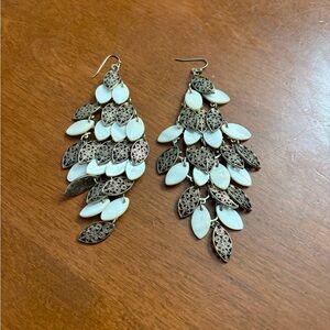 Chic Filigree and White Leaf Drop Earrings